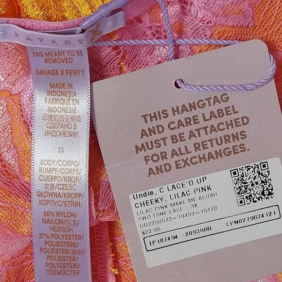 Savage X Fenty Lingerie Rihanna Lace Panty Pink Orange Size 3X Plus New Cheeky - Picture 2 of 2